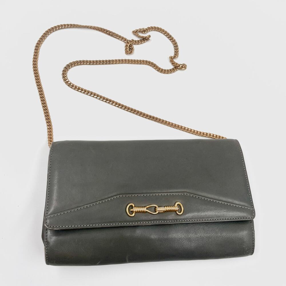 Celine Vintage Gray Leather Crossbody Bag Purse WOC Wallet on Chain Mini Clutch